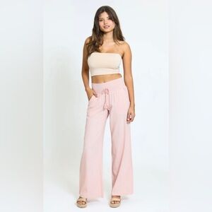 Rewash Luna boardwalk Linen wide leg pants hi rise smocked elastic waist large